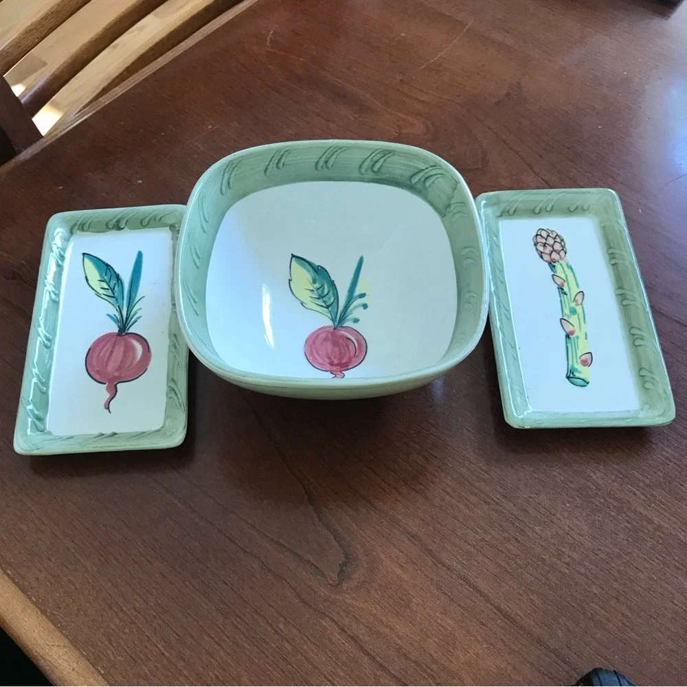 Crate & Barrel Vintage Ceramiche Toscane Handpainted Vegetable Set